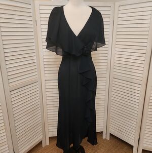 BB Collections Navy V-Neck Ruffle Maxi Dress Size 8